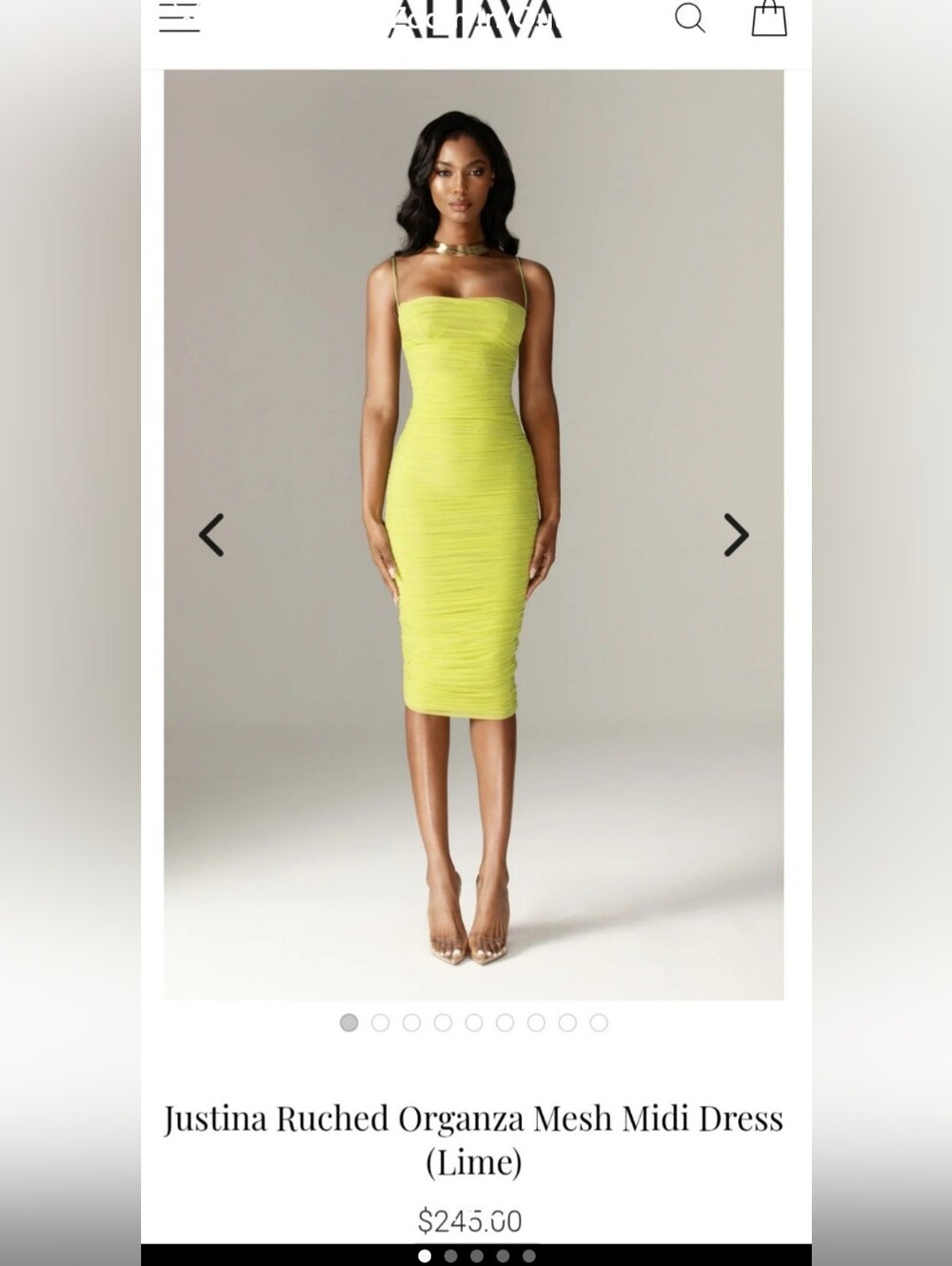 Justina Ruched Midi Dress in Lime by ALIAVA